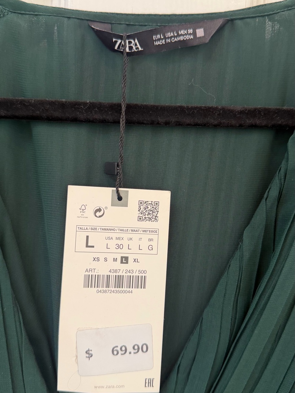 Zara Forest Green Pleated Long Sleeve Wrap Dress - Picture 2 of 3